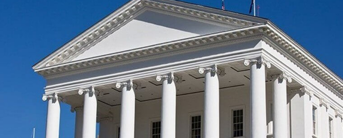 Classical government building with white columns representing new CBD Oil regulations in Virginia