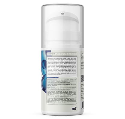 A white cylindrical bottle of Medterra’s WM: Isolate 2,000mg Cream with a pump dispenser features a label detailing ingredients, usage instructions, and certification logos. Blue accents emphasize its soothing benefits for wellness routines.
