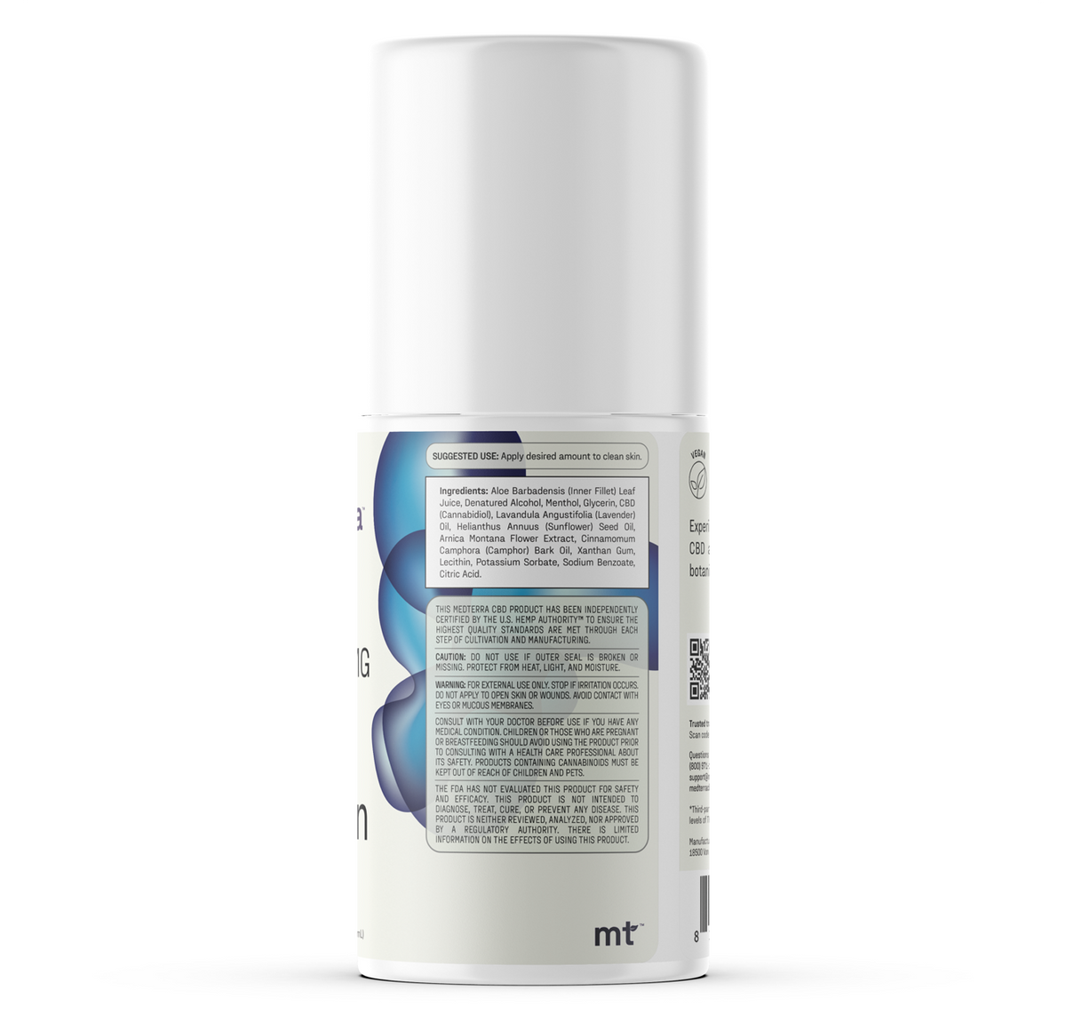 Back view of WM: Isolate 1,200mg Roll-On showing ingredient and caution label on white background