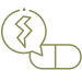 Outline of a pill with a speech bubble containing a lightning bolt symbol
