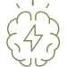 Outline of a brain with a lightning bolt inside representing cognitive energy