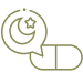 Icon showing a crescent moon with a star inside a speech bubble next to a capsule pill