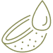 Stylized oil drop above a coconut slice representing MCT oil