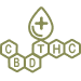 Chemical symbols CBD and THC with a drop symbol above them