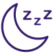 Purple crescent moon with three 'z' letters indicating sleep