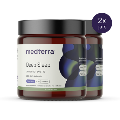 medterra Deep Sleep; 25MG CBD - 2MG THC; CBD THC Melatonin; Mixed Berry; 20 Gummies; Full Spectrum; 2x jars
